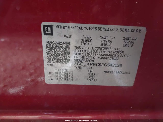 3GCUKREC9JG543136 Chevrolet l83 - sidi: spark ignited direct injection, vvt: variable valve timing, afm, e85 max, alum