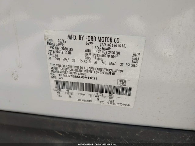 Ford 2016 2016 1FM5K7B85GGA11021 Image 9