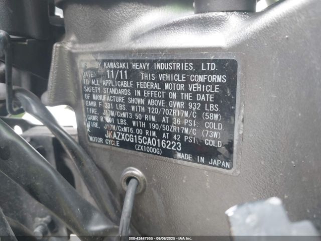 2012 KAWASAKI ZX1000 JKAZXCG15CA016223 Photo 9