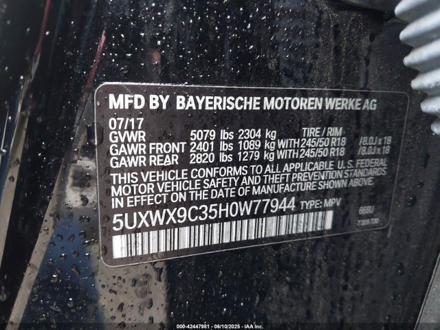 5UXWX9C35H0W77944 BMW X3