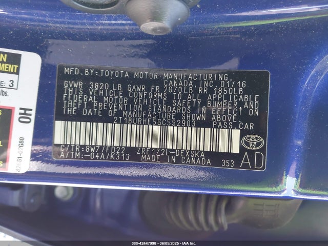 2T1BURHE5GC592903 Toyota 2zr-fe