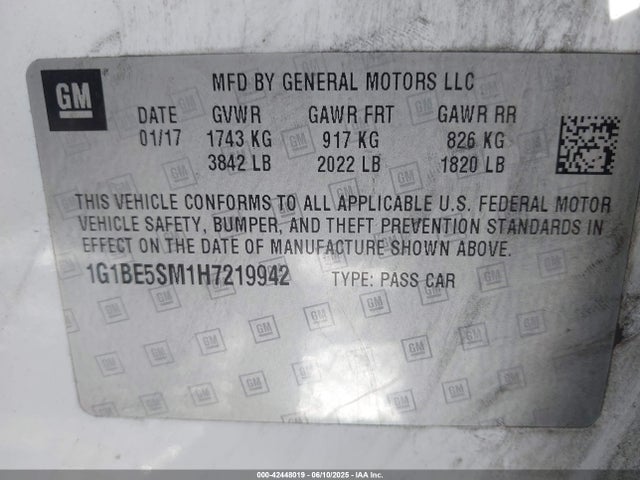 1G1BE5SM1H7219942 Chevrolet le2 -di: direct injection, vvt: variable valve timing, gen, alum
