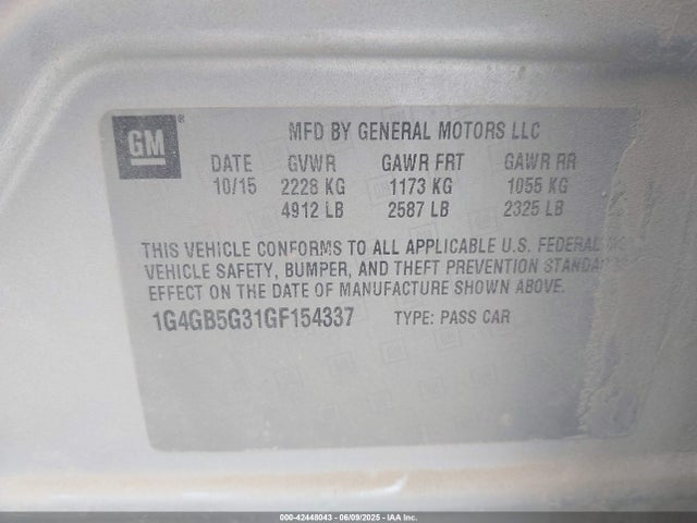1G4GB5G31GF154337 Buick lfx - sidi, vvt, e85 max, alum gm