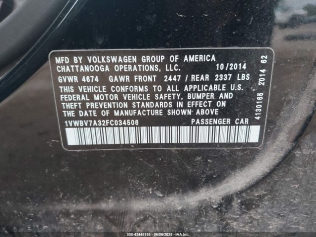 1VWBV7A32FC034506 Volkswagen Passat 2.0l Tdi Se