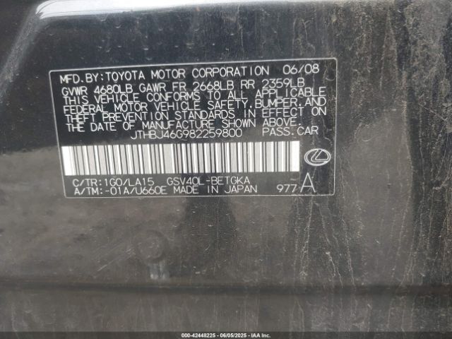 2008 LEXUS ES 350 JTHBJ46G982259800 Photo 8