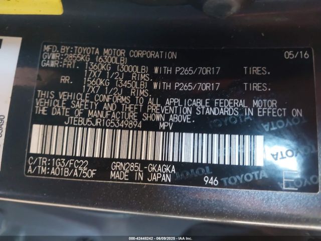 2016 TOYOTA 4RUNNER JTEBU5JR1G5349894 Photo 8
