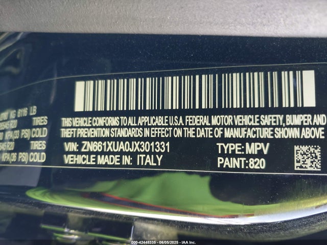 ZN661XUA0JX301331 Maserati m156d