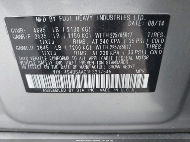 4S4BSAAC1F3217545 Subaru 2.5l u5