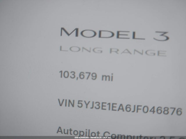 5YJ3E1EA6JF046876 Tesla MODEL 3