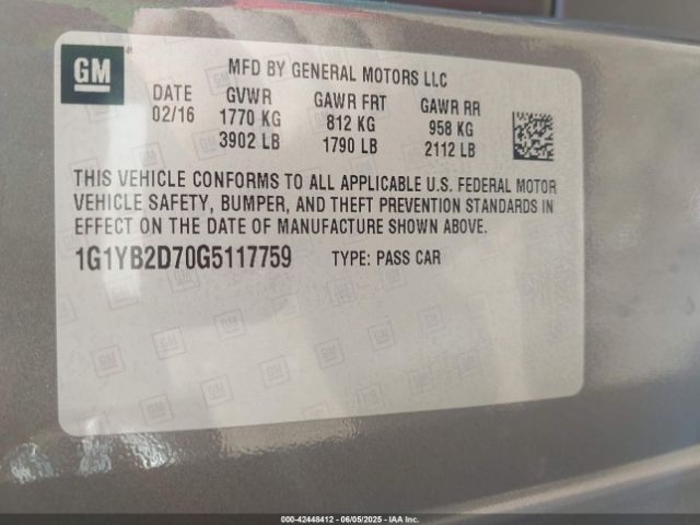 1G1YB2D70G5117759 Chevrolet CORVETTE STINGRAY