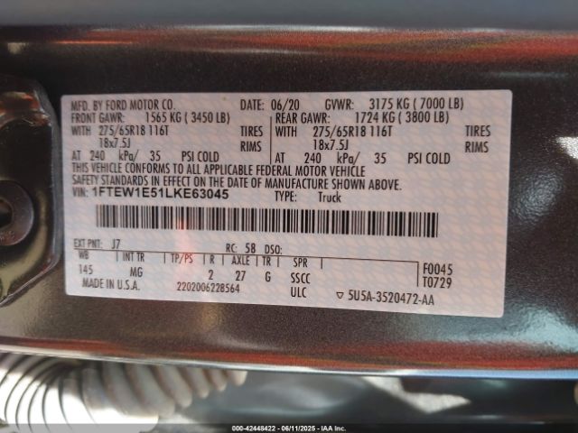 1FTEW1E51LKE63045 Ford 5.0l 4v
