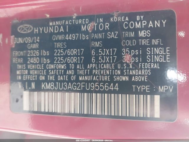 KM8JU3AG2FU955644 Hyundai TUCSON SE