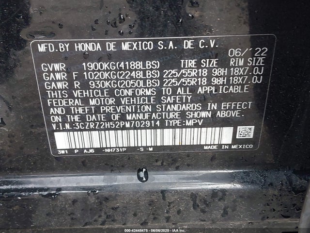 3CZRZ2H52PM702914 Honda k20z5