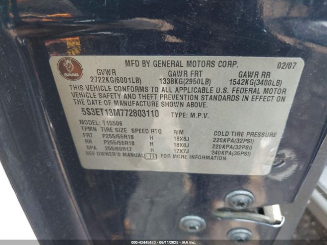 2007 SAAB 9-7X 5S3ET13M772803110 Photo 8
