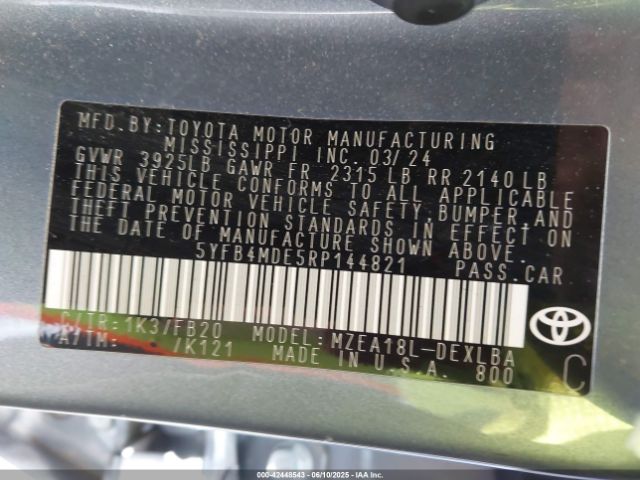 5YFB4MDE5RP144821 Toyota COROLLA LE