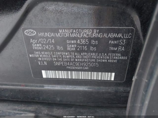 5NPEB4AC9EH925015 Hyundai SONATA GLS
