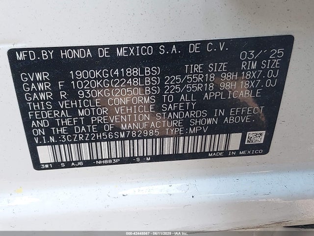 3CZRZ2H56SM782985 Honda k20z5