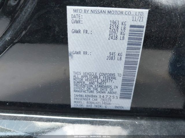 1N4BL4DV8RN347255 Nissan Altima Sv Fwd