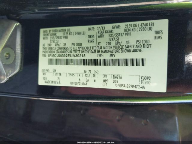 1FMCU0G92EUA30215 Ford ESCAPE SE