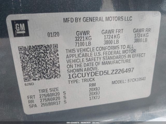 1GCUYDED5LZ226497 Chevrolet Silverado 1500 4wd  Short Bed Lt