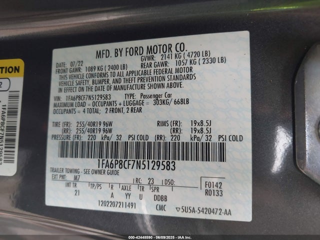 Ford Mustang Gt Fastback 2022 1FA6P8CF7N5129583 Image 9