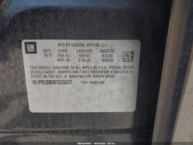 1G1PE5SB8G7229337 Chevrolet Cruze Limited 1lt Auto