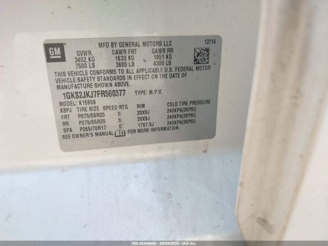 2015 GMC YUKON XL 1500 1GKS2JKJ7FR560377 Photo 8