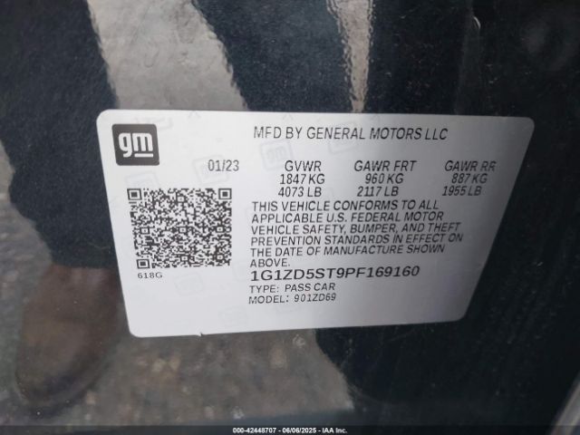 1G1ZD5ST9PF169160 Chevrolet Malibu Fwd 1lt