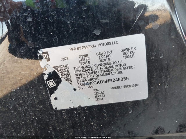 1GNSKCKD5NR246055 Chevrolet l84 - di, dfm, alum, gen 5, var 2