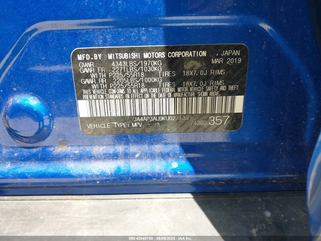 JA4AP3AU9KU027139 Mitsubishi mivec