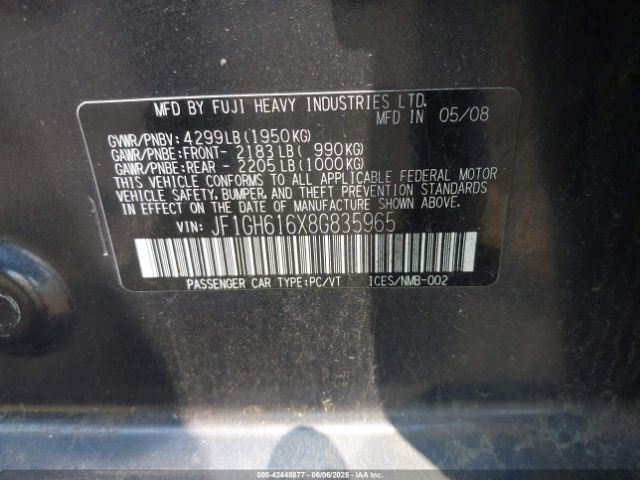 2008 SUBARU IMPREZA JF1GH616X8G835965 Photo 8