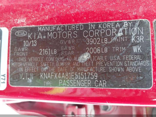 KNAFX4A81E5151759 KIA FORTE EX