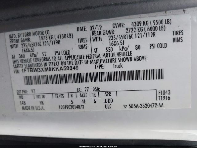 1FTBW3XM8KKA58849 Ford Transit-350