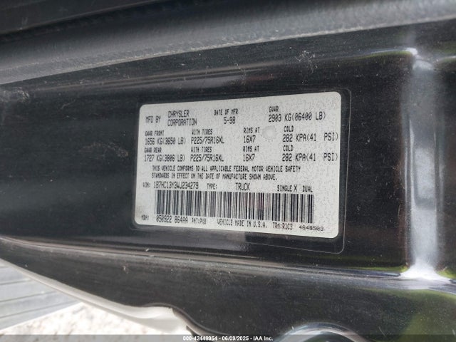 Продажа на аукционе авто 1998 Dodge Ram 1500 St, vin: 1B7HC13Y3WJ234279, номер лота: 42448954