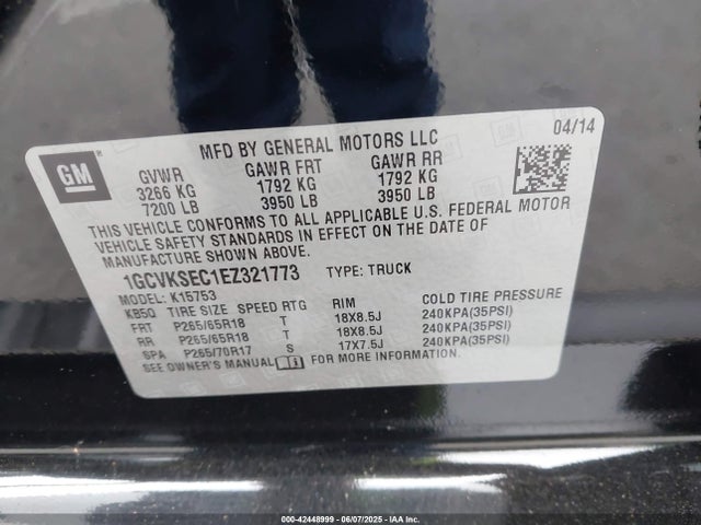 1GCVKSEC1EZ321773 Chevrolet l83 - vvt, afm (active fuel management), aluminum