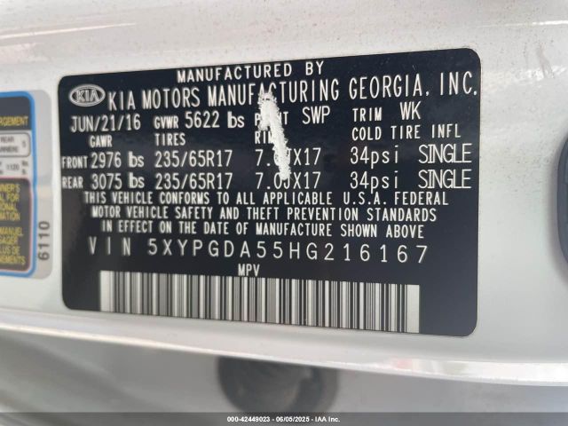 5XYPGDA55HG216167 KIA Sorento Lx/l