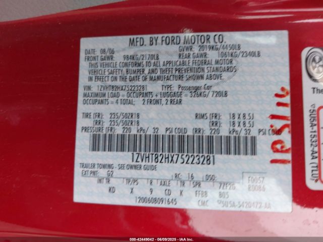 2007 FORD MUSTANG 1ZVHT82HX75223281 Photo 8