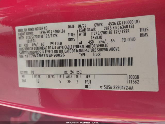 1FT7W2B67NEF98026 Ford F-250 Xl