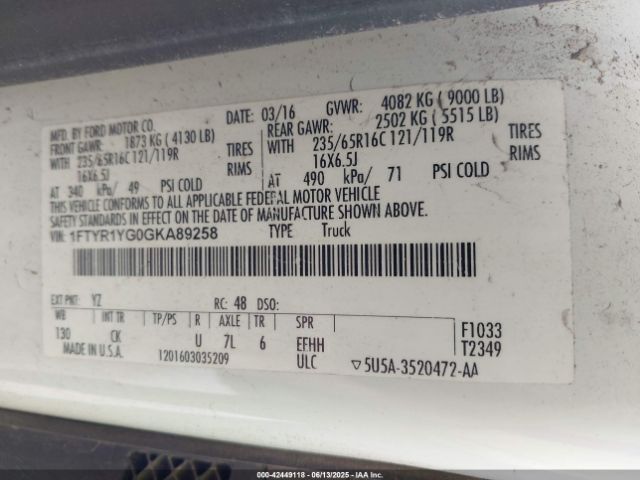 2016 FORD TRANSIT-250 1FTYR1YG0GKA89258 Photo 8