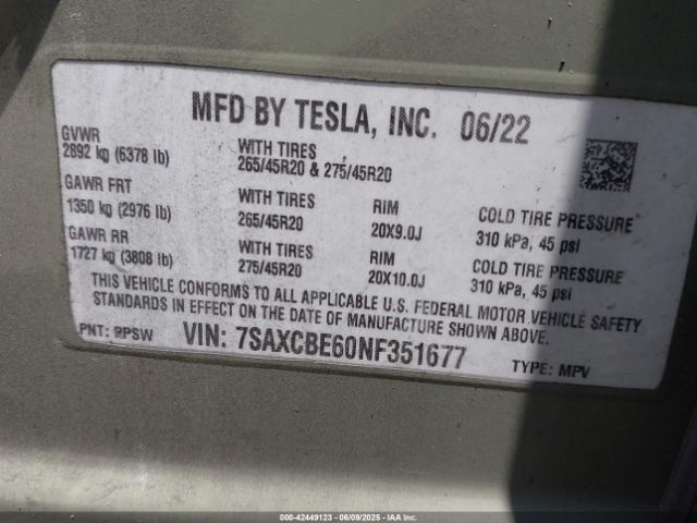 2022 TESLA MODEL X 7SAXCBE60NF351677 Photo 8