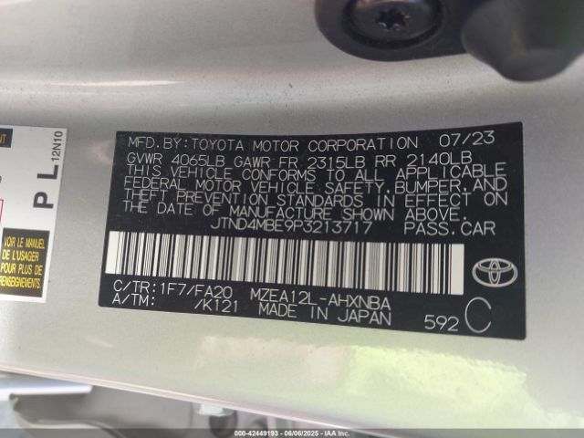 JTND4MBE9P3213717 Toyota COROLLA SE