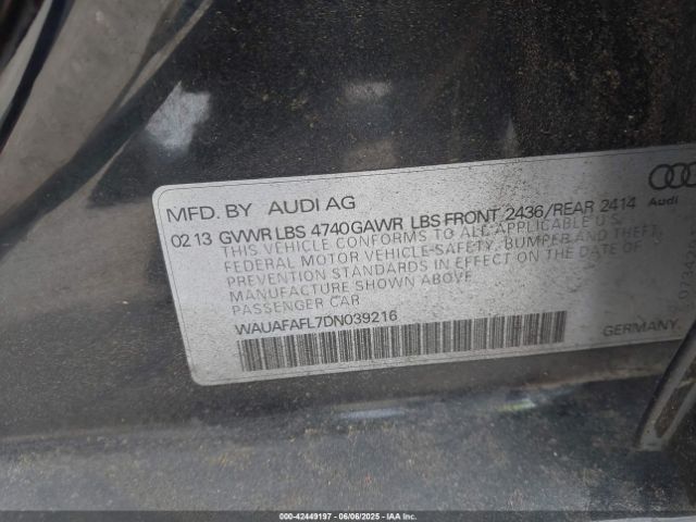 2013 AUDI A4 WAUAFAFL7DN039216 Photo 8