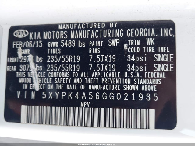 5XYPK4A56GG021935 KIA dohc gdi lambda ii