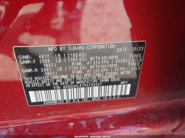 4S4GUHL67R3729007 Subaru na