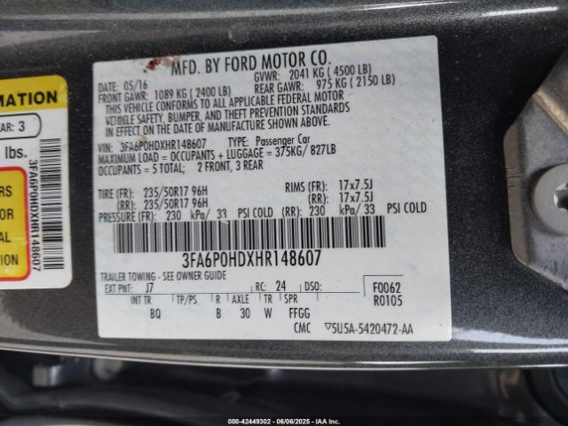2017 FORD FUSION 3FA6P0HDXHR148607 Photo 8