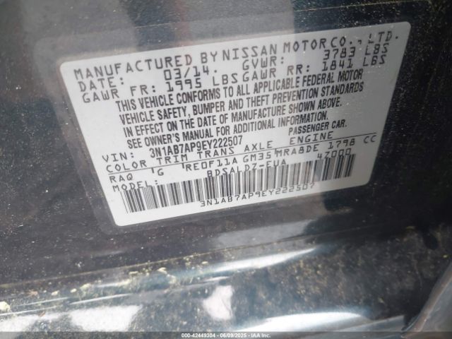 3N1AB7AP9EY222507 Nissan SENTRA SV