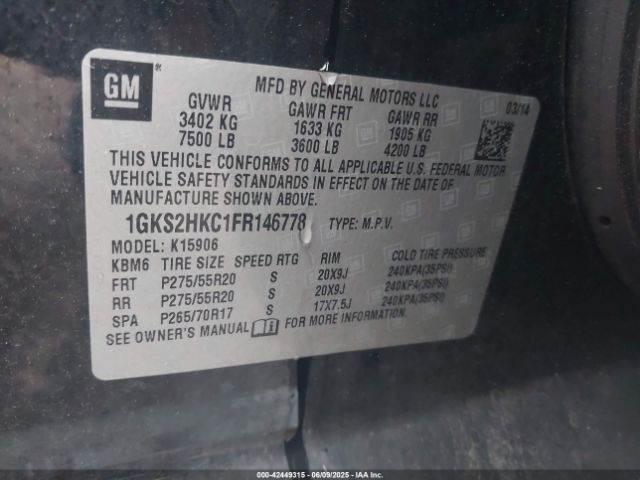 2015 GMC YUKON XL 1500 1GKS2HKC1FR146778 Photo 8