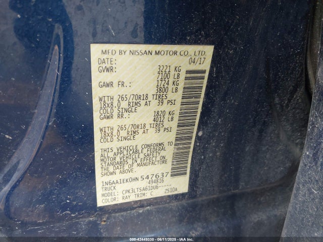 1N6AA1EK0HN547637 Nissan 2017