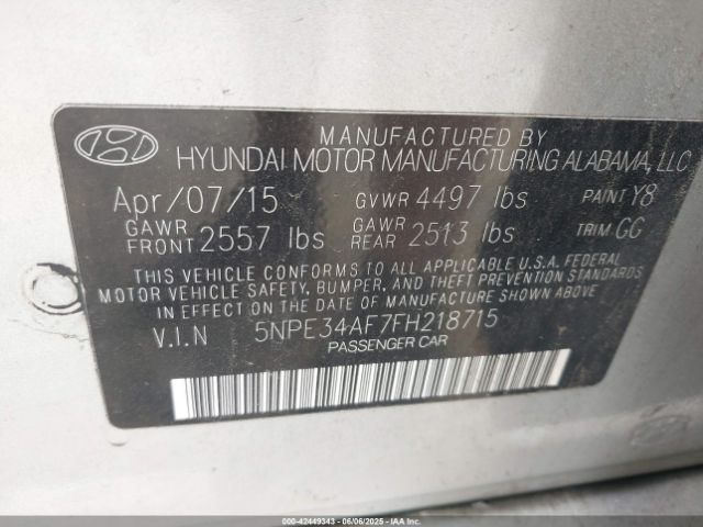 5NPE34AF7FH218715 Hyundai dohc gdi theta-ii