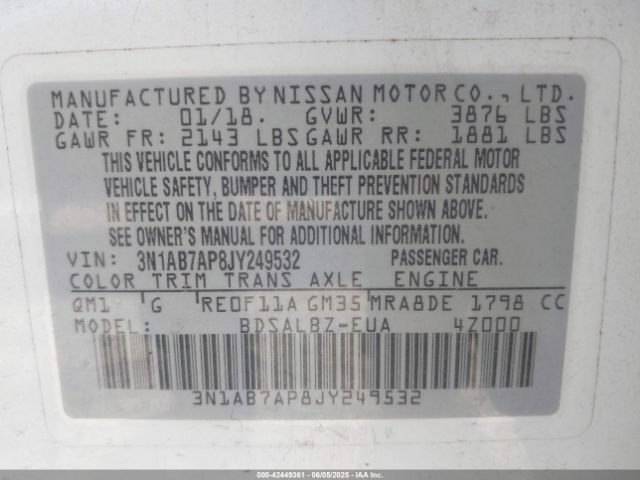3N1AB7AP8JY249532 Nissan Sentra